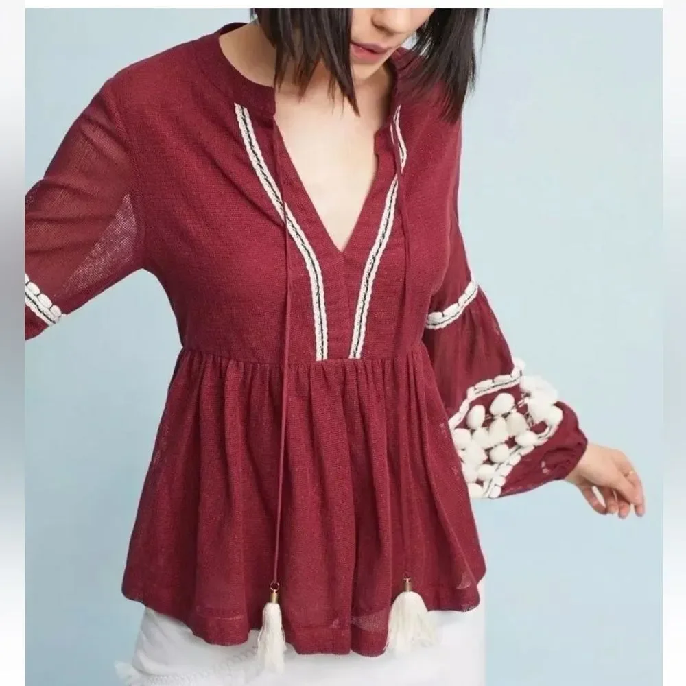 Anthropologie Nisha Peasant Top by Vineet Bahl $138 Sz XS